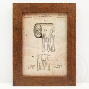 Toilet Paper Roll Direction Rustic Art Print Bathroom Decor 5x7" Natural Framed